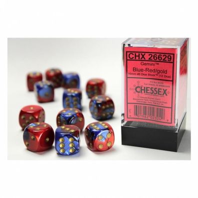 Würfel - 16mm - Gemini Blue-Red/gold (Würfelset 12 x W6)