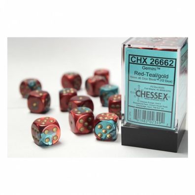 Würfel - 16mm - Gemini Red-Teal/gold (Würfelset 12 x W6)