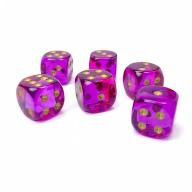 Würfel - 16mm - Gemini Translucent Red-Violet/gold (Würfelset 12 x W6)