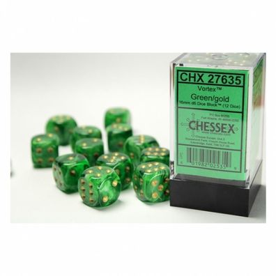 Würfel - 16mm - Vortex Green/gold (Würfelset 12 x W6)