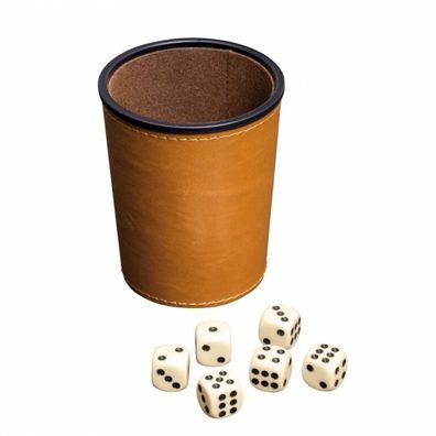 Würfelbecher - braun - 9cm - mit 6 Würfel