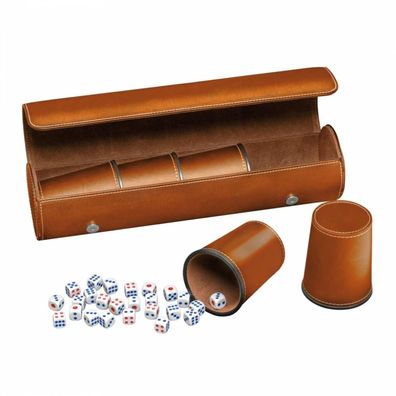 Würfelbecher im 5er Set mit Hülle - braun - 25 Würfel
