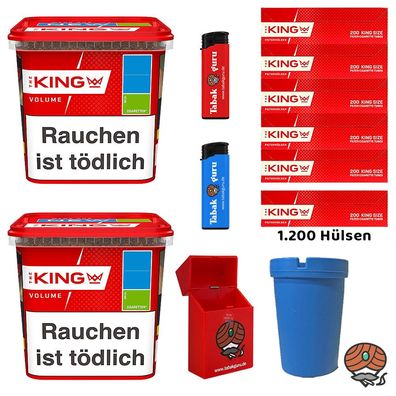 The King Red Volumentabak Mega Box 2x 280g Hülsen, Feuerzeuge Ascher Box