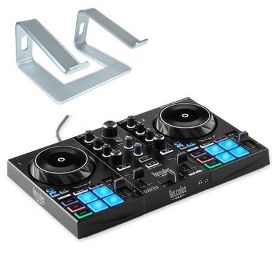 Hercules DJ Control Inpulse 200 MK3 mit Laptop Stativ Silberfarben