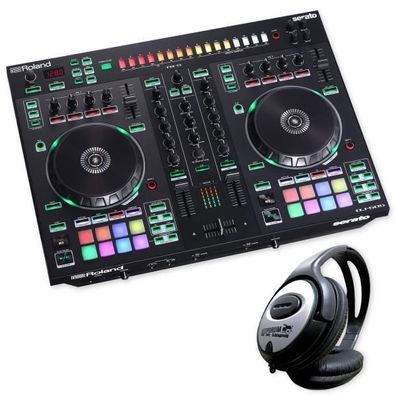 Roland DJ Controller DJ-505 2-Kanal 4-Deck DJ-Pult mit Kopfhörer