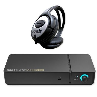 Rode Rodecaster Video Core Produktions-Konsole mit Kopfhörer