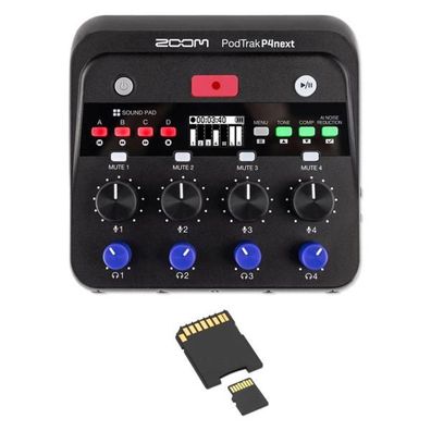 Zoom Audio-Recorder PodTrak P4next 4-Spur Podcast-Mixer mit Speicherkarte