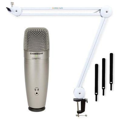 Samson USB Kondensator-Mikrofon C01U Pro mit Gelenkarm Weiss