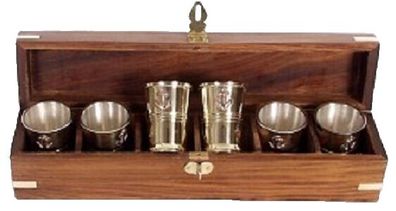 Set 6er Stamper in Edelholzkasten Stamper Schnappsbecher mit Anker Motiv