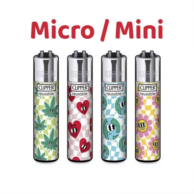Micro / Mini Clipper Reibradfeuerzeuge 4x Happy Weed