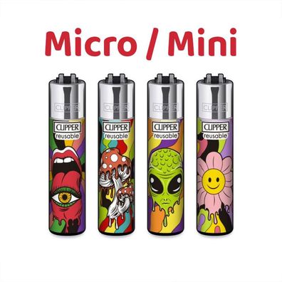 Micro / Mini Clipper Reibradfeuerzeuge 4x Hallucinations