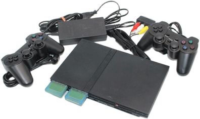 PlayStation 2 PS2 Slim Konsole + 2 x Controller + Netzteil + RGB kabel + 2 x 8 MB
