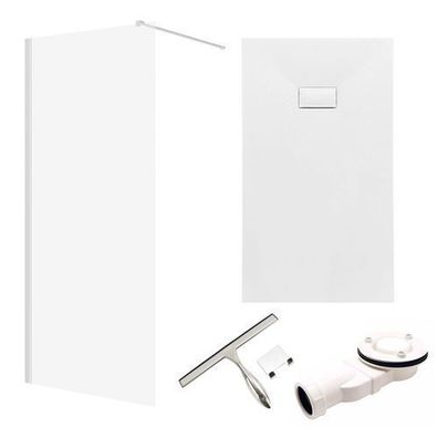 SET Duschwanne Rechteck SMC VIDAR & Walk-In Dusche KETIL 90x120 195cm + Glaswischer