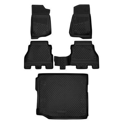 Fußmatten & Kofferraumwanne Set für Jeep Wrangler 2018-2025 Gummi TPE Schwarz 5x
