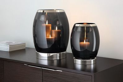Fink YORK, Windlicht, vernickelt, Glas, Platinumauflage, Eisen, smoke, silberfarbe