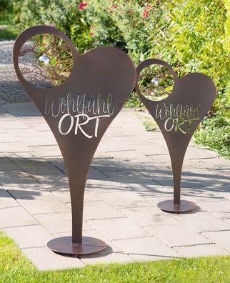 Gilde Standrelief, Herz, "Cherry blossom", Blumendesign, Schriftzug, Metall, braun