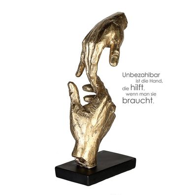 Casablanca Skulptur "Two Hands" Poly . goldfarbene Hände schwarze Basis mit Spruch