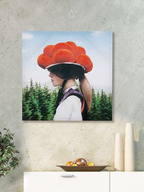 Gilde Bild, quadratisch, "Bollenhutmädel", Bollenhutmotiv, Fraumotiv, Holz, Leinwa