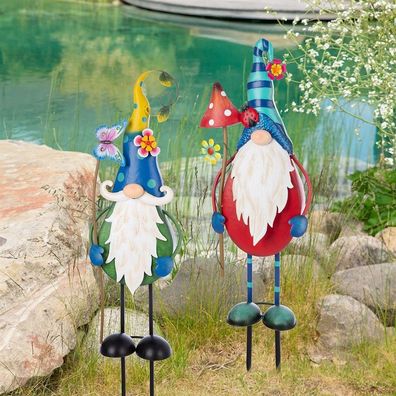 Gilde Gartenstecker, Wichtel, "Fridolin", Pilzmotiv, Schmetterlingmotiv, Metall,
