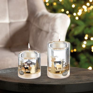 Gilde Dreamlight, Teelichtleuchter, Candela Classic, Forrest , Glas, schwarz,