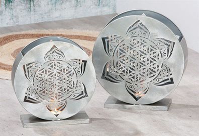 Gilde 2er Set Windlicht "Mandala" Metall silberfarben 67523