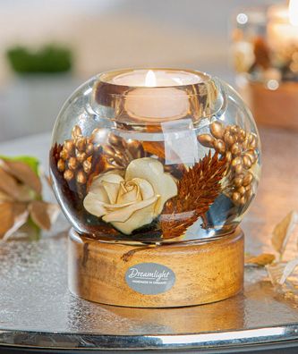 Gilde Dreamlight, Teelichtleuchter, Mercur auf Holzbase, Elegance , Holz, braun,