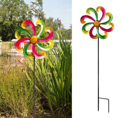 Gilde Gartenstecker, Windrad, "Retoro", Metall, mehrfarbig, VE 2, H. 92 cm, D. 25