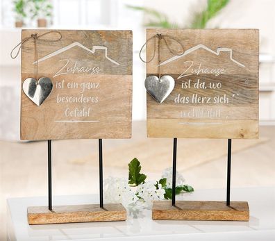 Gilde Standrelief, Spruch, Mangoholz, naturfarben, VE 4, 2fach sortiert, L. 6 cm,