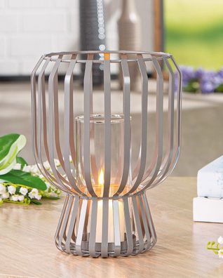 Gilde Windlicht, "Scola", Metall, grau, VE 3, H. 24 cm, D. 18.5 cm 69958
