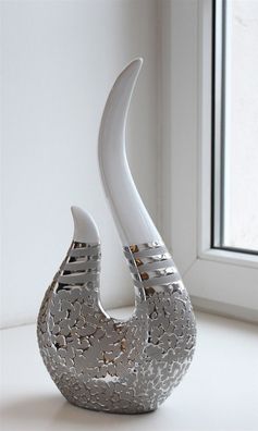 Gilde Skulptur, "St. Louis" gestreift, Keramik, silberfarben, weiß, , L. 10 cm,