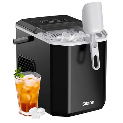 Silonn Eiswérfelmaschine 12 kg pro Tag selbstreinigend mit Korb kompakt