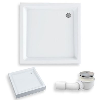 Duschwanne Quadratisch Acryl EKO 2.0 80x80x5x16 Weiß | Ablaufgarnitur & Füße im SET!