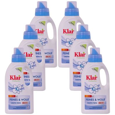 Klar Feines & Wolle Waschmittel 6×500 ml ohne Duft – Naturfaser Pflege