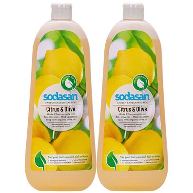 Sodasan Flüssigseife Citrus-Olive 2×1L – milde Bio-Hand- & Körperpflege