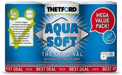 Thetford Aqua Soft Toilettenpapier 6 Rollen 2-lagig mobile WCs