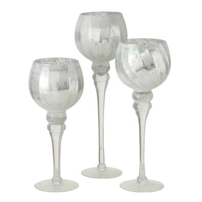 Windlicht Manou Glas lackiert silber geeist 3er Set H 30-35-40cm