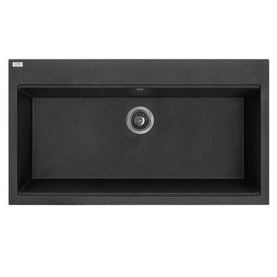 Granitspüle Einzelbecken TAU 50x90 Schwarz | Siphon im SET!