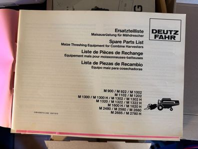 Ersatzteilliste Maisausrüstung für Mähdrescher Siehe Foto