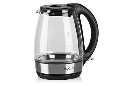 Maxxmee Glas- Wasserkocher LED-Beleuchtung 1,7 l Füllmenge Edelstahl-Schwarz