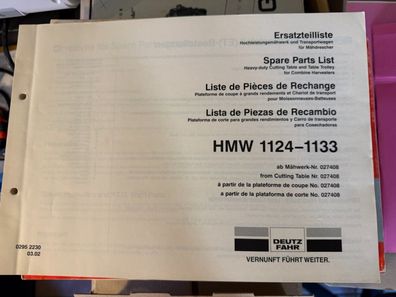 Hochleistungsmähwerk für Mähdrescher HMW1124-1133 Ersatzteilliste