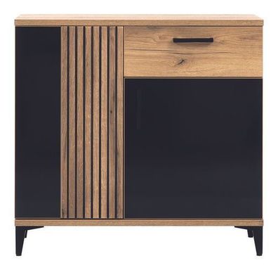 Kommode Aris AS2 Wohnzimmerschrank 2 Türen 1 Schublade Evoke Eiche / Schwarz Glanz