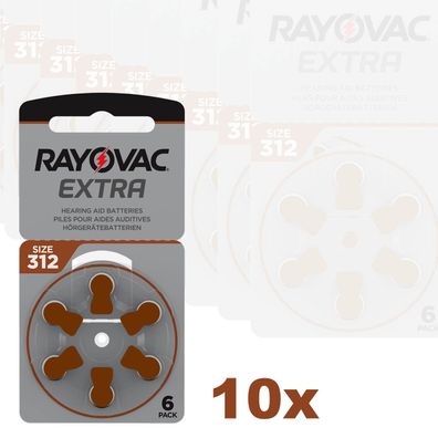 60x Rayovac Hörgerätebatterien 312 Extra Advanced 1,45V 180mAh PR41