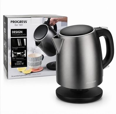 Progress Wasserkocher 1,7 L 2200 W Silber Schwarz Schnellkochfunktion