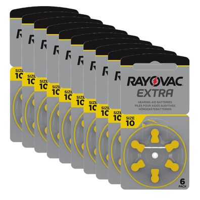60x Rayovac Hörgerätebatterien 10 Extra Advanced 1,45V 105 mAh PR70