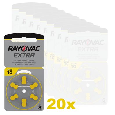 120x Rayovac Hörgerätebatterien 10 Extra Advanced 1,45V 105 mAh PR70
