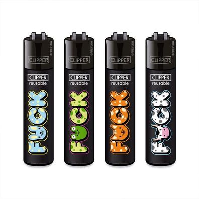 Clipper Reibradfeuerzeuge FFX Happy Fuck, 4 Stück
