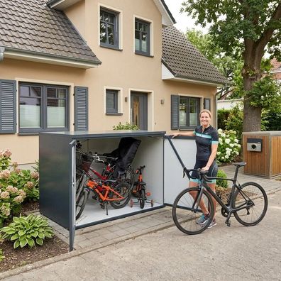 Fahrradgarage für 3-4 Fahrräder oder E-Bikes | Pultdach | Stahl verzinkt Anthrazit