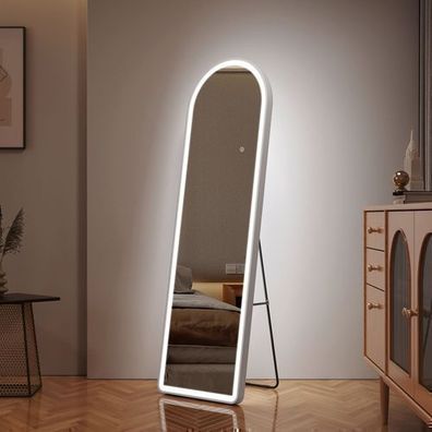 EMKE Standspiegel Ganzkörperspiegel mit Beleuchtung 3 Lichtfarbe Dimmbar 147x45cm