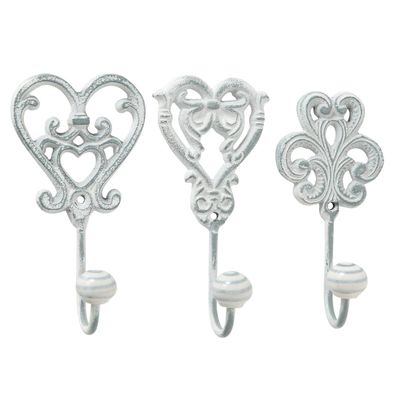 Garderobenhaken Pippo Eisen lackiert grau H.14 B.4 L.7 cm 3er Set
