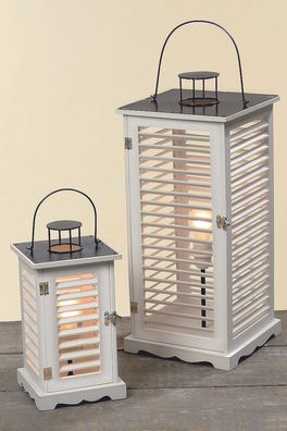 Laterne maritim Holz weiß Dekolaterne Lampe H 35 cm